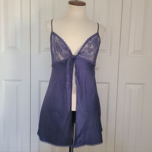 Victoria's Secret Y2K Silk Lace Babydoll Slip Dress Size M Vintage Flyaway Open